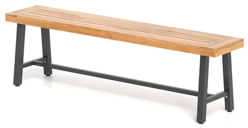 COSTWAY Banc Exterieur Jardin en Bois d’Acacia, Banc de Jardin à 3 Places, Capacité 360 kg, Coussinets Antidérapants, Pieds en Métal, Banquette pour Cour Porche Terrasse, 160 x 32 x 45 cm
