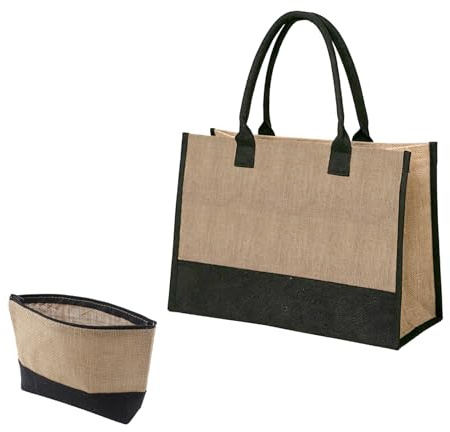 tsejitxin 2 Piezas Bolsa de Yute, Tote Bag de Yute para Mujer