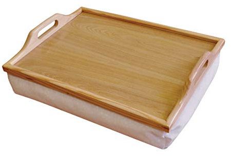 Netagon Wooden Breakfast, Food, Laptop Table Lap Tray with Cushion Bean Bag (Plain Beige)