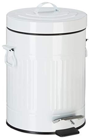 Relaxdays Pattumiera Vintage con Pedale, Cestino per la Spazzatura per Bagno e Cucina, 5 Litri, Bianco