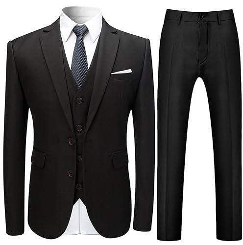 Cloudstyle Mens Stylish 3 Piece Dress Suit Classic Fit Wedding Formal Jacket & Vest & Pants Black