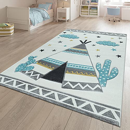TT Home Kinder-Teppich, Kinderzimmer Pastell Farben, Tipi-Zelt Motiv 3-D, in Beige, Größe:120x170 cm