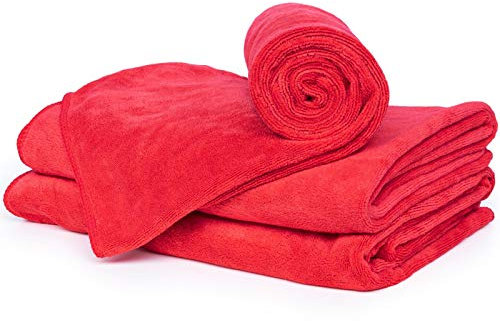 cosey - 3er Pack, Flauschiges Mikrofaser-Handtuch Größe L, 60x120cm, rot