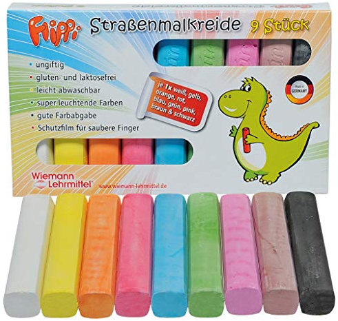Wiemann Lehrmittel „Flippi“ Straßenmalkreide für Kinder, 9 Farben, 9 Stück