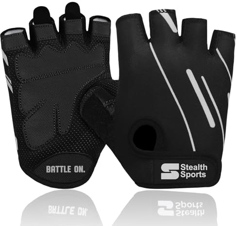Stealth Sports Gants d'haltérophilie de Sport furtif d'entraînement Demi-Doigt Unisexe de Gymnastique à Paume rembourrés antidérapants Gants d'exercice Cyclisme Fitness Musculation (Noir, Grand)