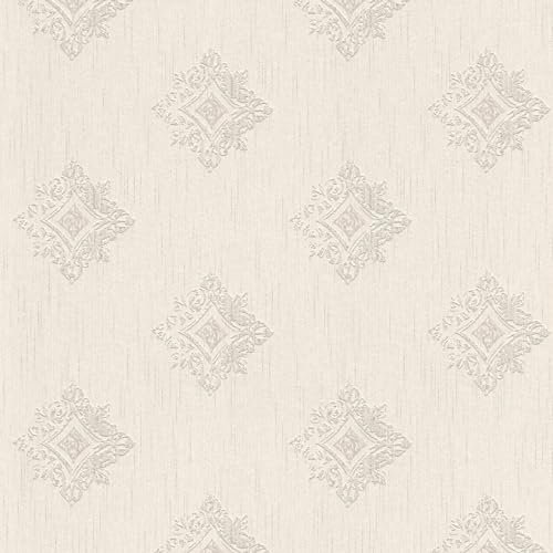 Profhome Papier peint aspect textile 962002-GU papier peint textile crème gris 0,53 m x 10,05 m / 5,33 m2