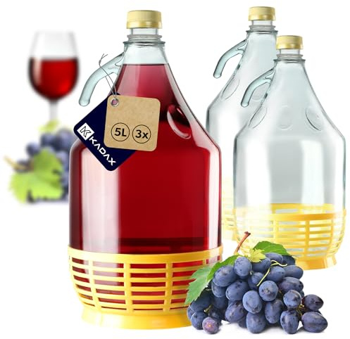 KADAX Lot de 3 bonbonne en Verre 5L – Ballons de Fermentation pour vin, bière & cidre