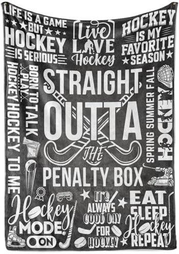 InnoBeta Hockey Gifts for Boys Men, Bed Flannel Blankets Throws 50x 65 for Christmas, Hockey Gifts for Boys 8-12 - Size 50x 65 - Black - Straight Outta The Penalty Box