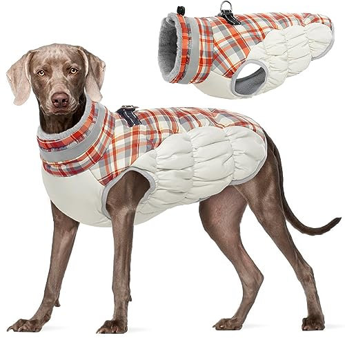 Kuoser Winter Hundejacke für mittelgroße Hunde – Wasserdichter & Winddichter Hundemantel mit Fleecefutter, Reißverschluss, D-Ring & Reflektoren – Warme Outdoor Hundebekleidung für Herbst & Winter, L
