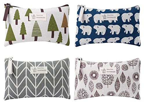 Aucuu 4PCS Cosmétiques en Toile, Multi-Fonctionnelle Pochette Maquillage de Voyage Imprimée, Sac à Cosmétiques à Glissière idéal pour Les Cosmétiques, la Papeterie, Les Cartes de Changement