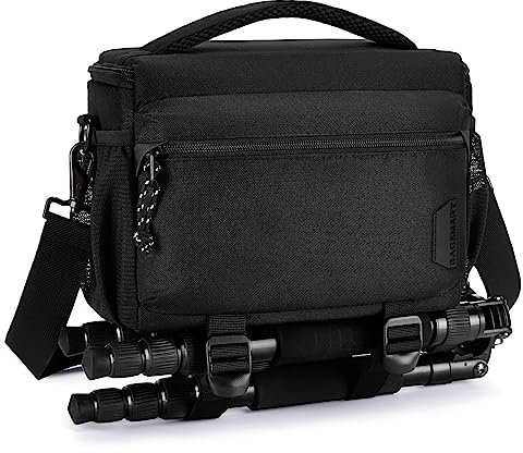 bagsmart SLR DSLR kameraväska vattentät fotoväska för spegelreflexkamera med regnskydd, litet kamerafodral för små stativ, svart, svart, Klein bis Mittelgroß, resväska