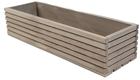 BOGATECO Fioriera in Legno, 64 x 20 x 14,5 cm, per Erbe Aromatiche, Casa, Giardino, Balcone, Terrazza, con Inserto in Plastica, Impregnato, Grigio