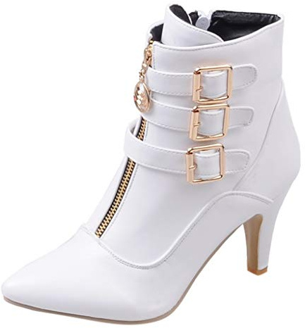 Woaikeyu Botines Mujer Invierno Tacón Alto Aguja Vintage Botas Mujeres Zapatos Moda Tacones Botas para Mujeres Cabeza Puntiaguda Botas Cortas Mollet Grande Mujer Casual, blanco, 36 EU