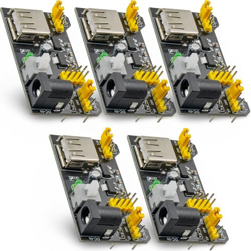5pcs Breadboard Power Supply Module 3.3V 5V Solderless - DC 6.5-12V or USB Powered - For Arduino Raspberry PI Bread Board MB-102 Prototype - UMTMedia®