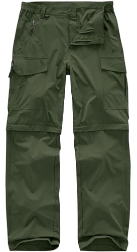 Men's Hiking Convertible Work Pants Cargo Zip Off Lightweight Quick Dry Stretch Pants Summer Fishing Travel Outdoor, 6251, Army Green, 38