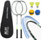MANJHONG Badminton Schläger Set mit Federbälle, Griffband und Schlägertasche - Leichtgewicht Federballspiel für Erwachsene (T50 Schwarz)