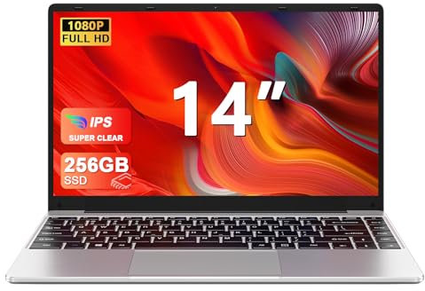 2025 Newest Ordenador Portátil 14 Pulgadas Win 11 con 5G WiFi,256GB SSD Expansión SSD 1TB(Up to 2.8Ghz)BT4.2 3.0 Transmisión Puerto 1080P Portátiles FHD Buenos & Mini Puerto Multimedia con ratón-Plata