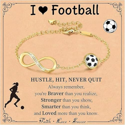 Miss Chipmunk Fußball Infinity Armbänder für Mädchen Frauen, 14K Gold vergoldet Sport Zubehör Geburtstag Weihnachten Schmuck Geschenke für Frauen Mom Teen Girls (Fußball)