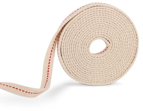 Gosknor Lot de Mèches de Lampe à Huile avec Couture Rouge, 1,5 cm, 3 m Long en Coton Plat à Base Kérosène pour Lampes Pétrole (Blanches)