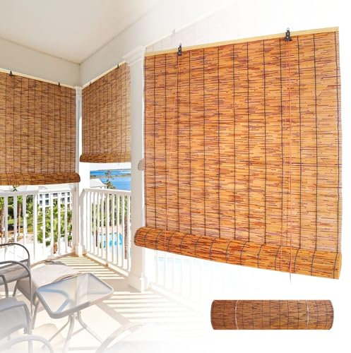BZCKBZ Tende A Rullo for Esterni in Canna, Tapparella Avvolgibile bambù 50 70 90 100 110 120 130 150cm 70% Oscuramento Tenda Bambu per Esterno Interni Portico Terrazza(50x80CM/20x31IN)