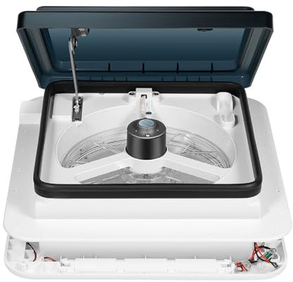 Tyvotrend Ventilatore da tetto per camper, per lucernario, camper, ventilatore di scarico con 4 luci a LED, silenzioso, silenzioso, dimensioni di apertura, 28 x 28 cm