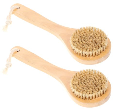 Gogogmee 2pièces Brosse Exfoliante Corps Pour Bain Douche Sèche Poils De Sanglier Manche Court Lot