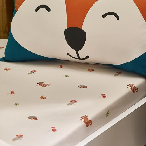 Catherine Lansfield Fox and Woodland Friends - Lenzuolo con angoli, per letto singolo, colore: panna