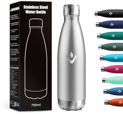 Botella Termica 750ml, Reutilizable, Botella Agua Termica a Prueba de Fugas, Termo Agua Acero Inoxidable sin BPA, Botella Doble Pared para Oficina, Escuela, Gimnasio, Senderismo, Adultos, Aire Libre