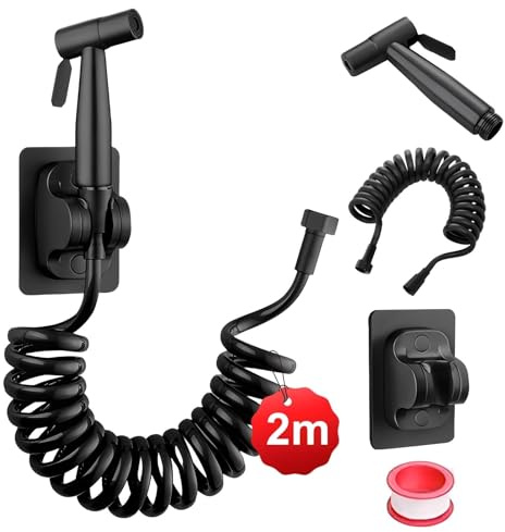 DEANKEJI 2 Metri PE Doccino per Wc-Set, Nero Palmare Spruzzatore di Bidet, Doccettaperbide con Tubo Flessibile, Bidet Portatile Kit Doccetta, per Cucine, Bagni e Hotel