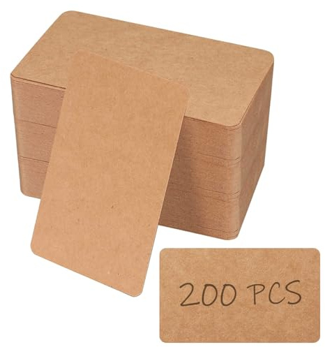 200 stycken kraftpapperskort, 9 x 5,4 cm kort för egendesign, visitkort, blanka spelkort, kan anpassas, kort för märkning för ordförråd, tackkort