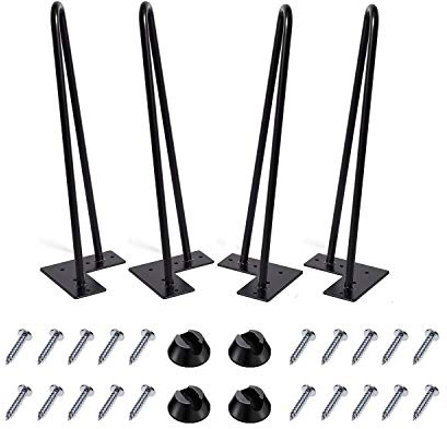 MSOBAIW 16 inch Hairpin Metal Coffee Table Legs Set of 4, DIY Furniture Pin Legs for Side Table, Nightstand, Chair ect, 3/8 Thick Heavy Duty Mid-Century Modern (16, Black)