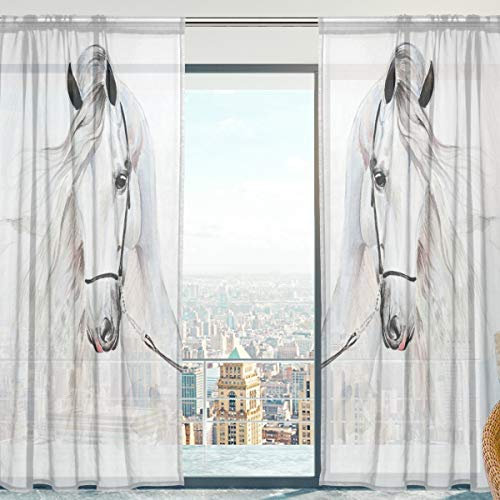 Fenster Vorhänge, Gardinen Pferd Modern Voile Platten Tüll Gardinen 198 cm Lang für Wohnzimmer Schlafzimmer Fenster Decor Set von 2