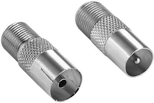 POPPSTAR 2x SAT Adapter Koax Antenne (F-Buchse, 1x auf IEC Antennenstecker, 1x auf Antennenbuchse), Coax Kupplung für Koaxialkabel - Antennenkabel, silbern