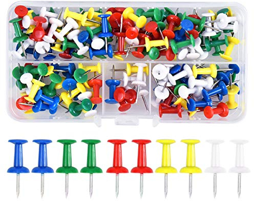 Dokpav 200PCS Chinchetas, 5 Colores Pines de Empuje para Mapas y Corcho, Chinchetas para Tableros de Anuncios