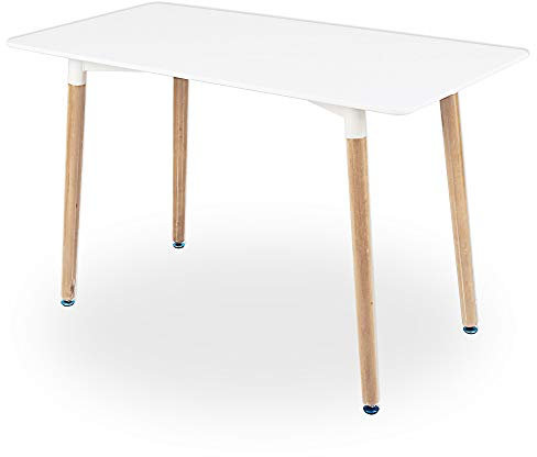 Cepewa Esstisch | moderner Küchentisch |120 x 80 x 75 cm | weiße Tischplatte aus MDF| 4-6 Personen | Holzbeine höhenverstellbar aus Buche