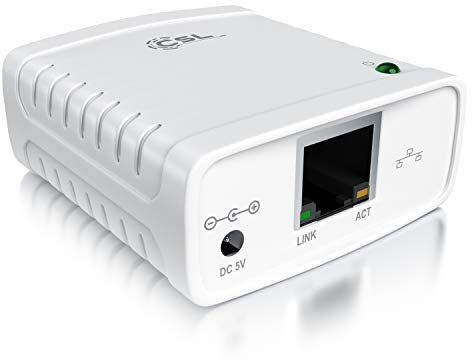 CSL - LAN Printserver Druckerserver - Fast Ethernet - USB2.0 High Speed - LRP Print Server für Windows – Netzwerk USB zu RJ45 - DHCP fähig, TCP/IP – inkl. Netzteil und Ethernetkabel – Neues Modell