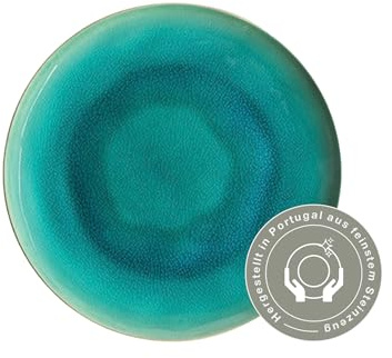 Costa Nova Speiseteller Riviera: Flacher Steinzeug-Teller mit craquelierter Glasur in Azur-Blau, Spülmaschinen- und Mikrowellenfest, Handveredelt, Stapelbar, Ø 27,1 cm