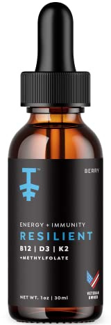 PROTEKT Resilient Vitamin D3 K2 B12 Drops - Liquid B12 K2 D3 Vitamin Supplement with Methylfolate, Liquid Drops for Energy & Recovery, Methy Folate for Sleep & Mood - Natural Berry 30mL