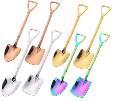 Assorted Color Fruit Dessert Shovel Spoons Set, 8pcs Stainless Steel Dinner Tea Spoons for Dessert Coffee Ice Cream Fruit Cake for Home Kitchen Restaurant