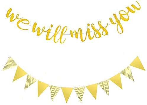 Wir Werden Dich Vermissen Banner Gold Glitzer Banner Dreieck Flagge Banner We Will Miss You Abschied Dekorationen für Ruhestand Abschluss Weggehen Party