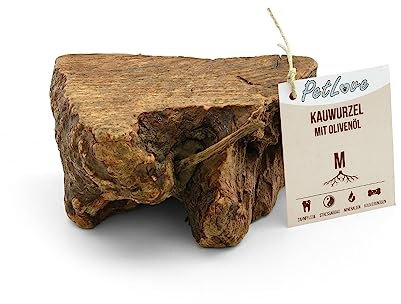 PetLove Kauwurzel für Hunde mit Olivenöl • 100% natürliches Kauholz • Kauknochen mit Mineralien • Kauspielzeug Hund • Größe: M (301-500g) • Für mittlere Hunde