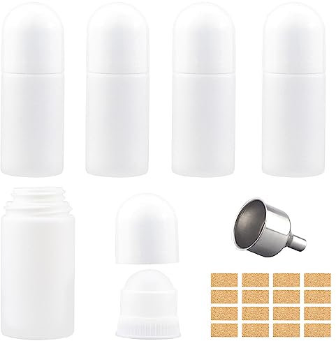 ELNLE Deo Roller Flaschen Leer 50 ml, Deoroller zum Befüllen Hund, Nachfüllbare Roll On Flasche, Aromatherapie Flaschen mit Rollenkugel für Unterlippe Balsam Duft Öle Parfüm (Weiß)