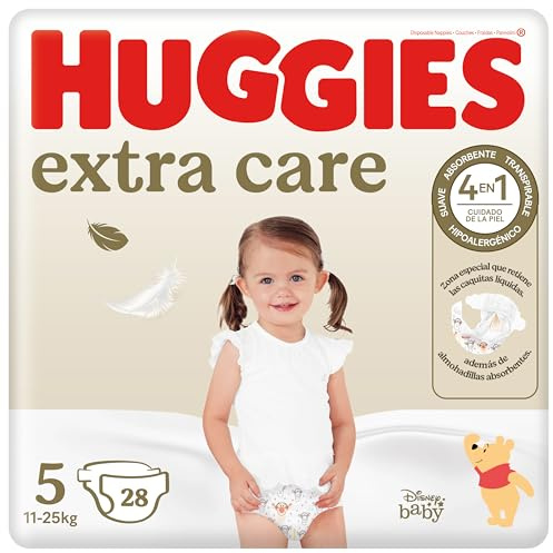 Huggies Extra Care Pañales para Bebé con Diseños Disney Talla 5 (11-25 kg), Materiales Suaves y Delicados, Hipoalergénicos, 28 Pañales