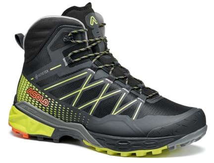 ASOLO Men's TAHOE MID GTX Waterproof Breathable Cushioned Mid Cut Hiking Shoes for Fastpacking in Rugged Terrains, Black/Safety Yellow, 9.5