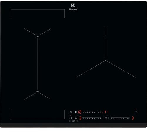 Electrolux LIS62341 Placa de Inducción, 60 cm, 3 Zonas de Cocción, 14 Niveles de potencia, Función SenseBoil, Sistema Hob2Hood, Función Pausa, Controles Slider Individuales, Negro