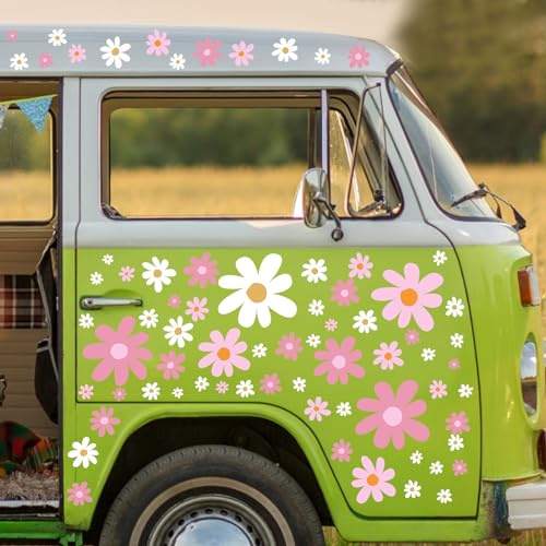 Dinifee 12 Sheets Daisy Stickers 147 Pcs Daisy Flower Car Decals Vinyl Self Adhesive Retro Flower Car Stickers Cling for Bumper Window Laptop Scratch Cover Wall Mirror Truck Decoration(Cute Style)