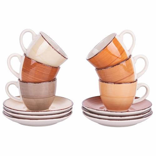 Villa d'Este Home Tivoli Set 6 tazzine caffè 90 ml con piattino in gres dipinto a mano, Baita Chocolate
