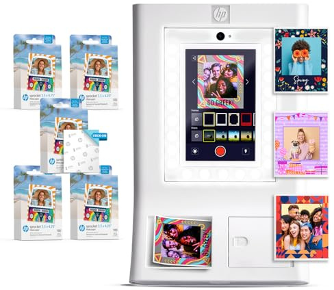 HP Sprocket Photomaton Machine Imprimante Instantanée Couleur (Blanc) Paper Bundle + Papier Photo Zink 3,5 x 4,25” Autocollant (500 Feuilles)