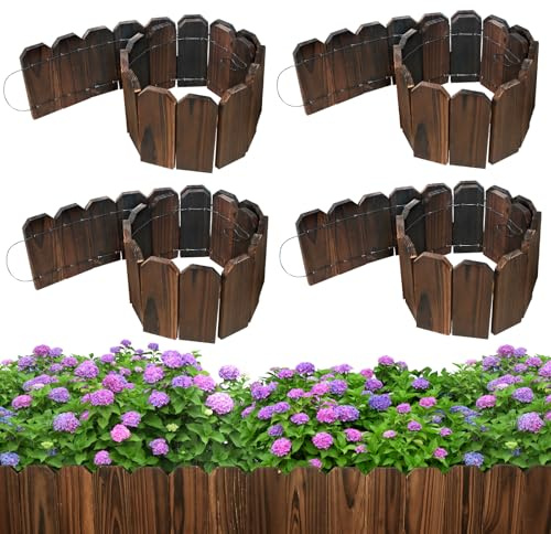 Mulctun Wood Garden Edging - 5.9 H X 47 L Sturdy Wooden Landscape Edging, Small Flower Bed Edging Borders, Decorative Wooden Garden Fence for Yard Flower Bed Lawns Pathway Tree (4 Packs)