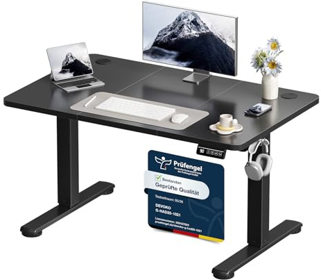 TRIUMPHKEY Bureau Assis Debout Électrique réglable en Hauteur 110 x 60 cm, Panneau Clavier Contrôle à Fonctions Mémoires, Ergonomique Assis Debout Table d'ordinateur pour Bureau à Domicile, Noir